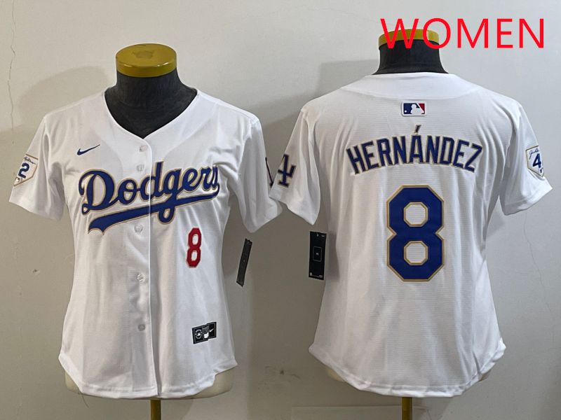Women Los Angeles Dodgers 8 Hernandez White Gold Game 2025 Nike MLB Jersey style 5